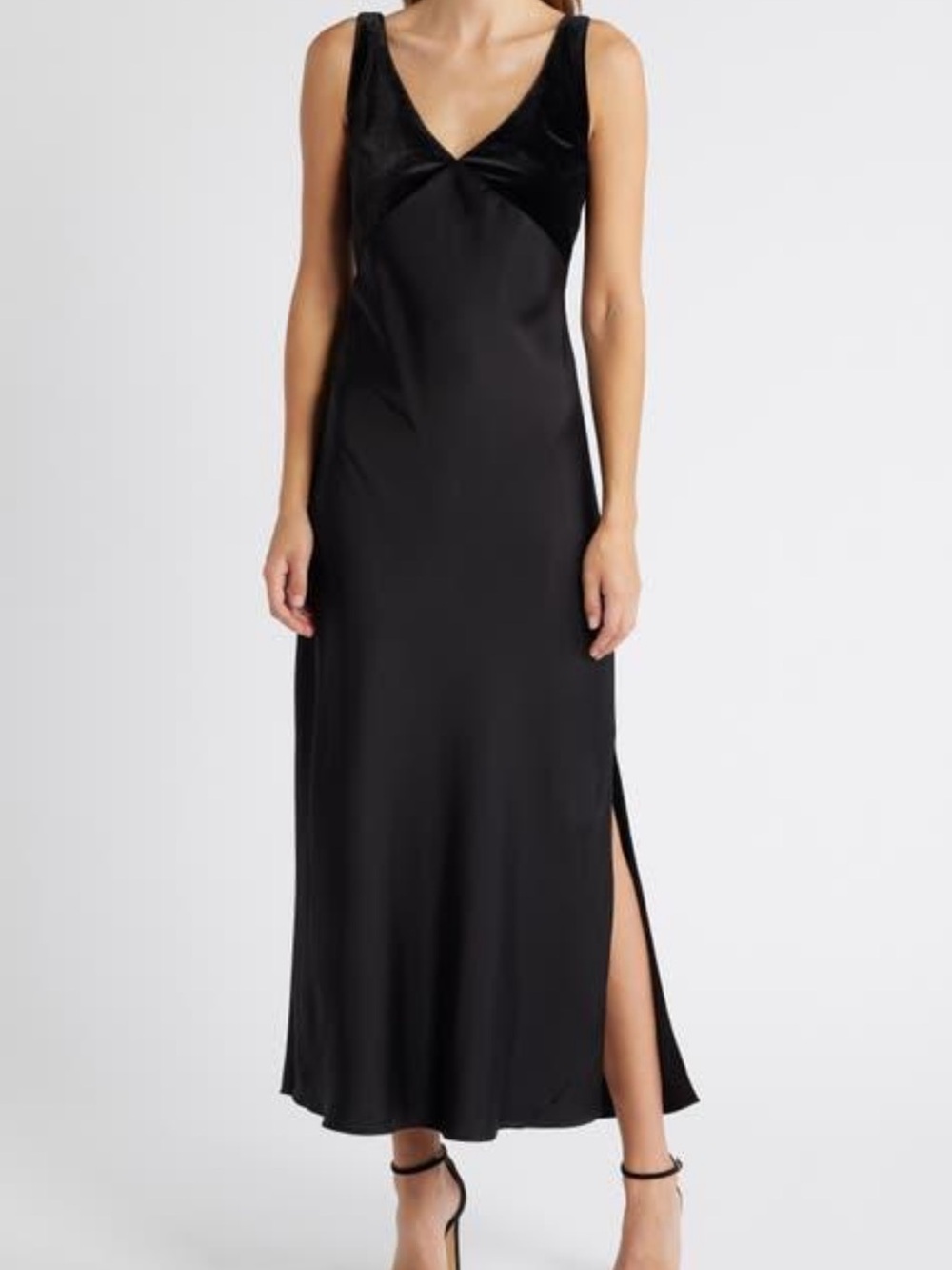Elegant Black and Black Velvet V-Neck Slip Dress - Sam Edelman